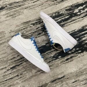NIKE Blazer Low 77 Custom White Carolina Blue Premium Leather Blake‎ Sz 8